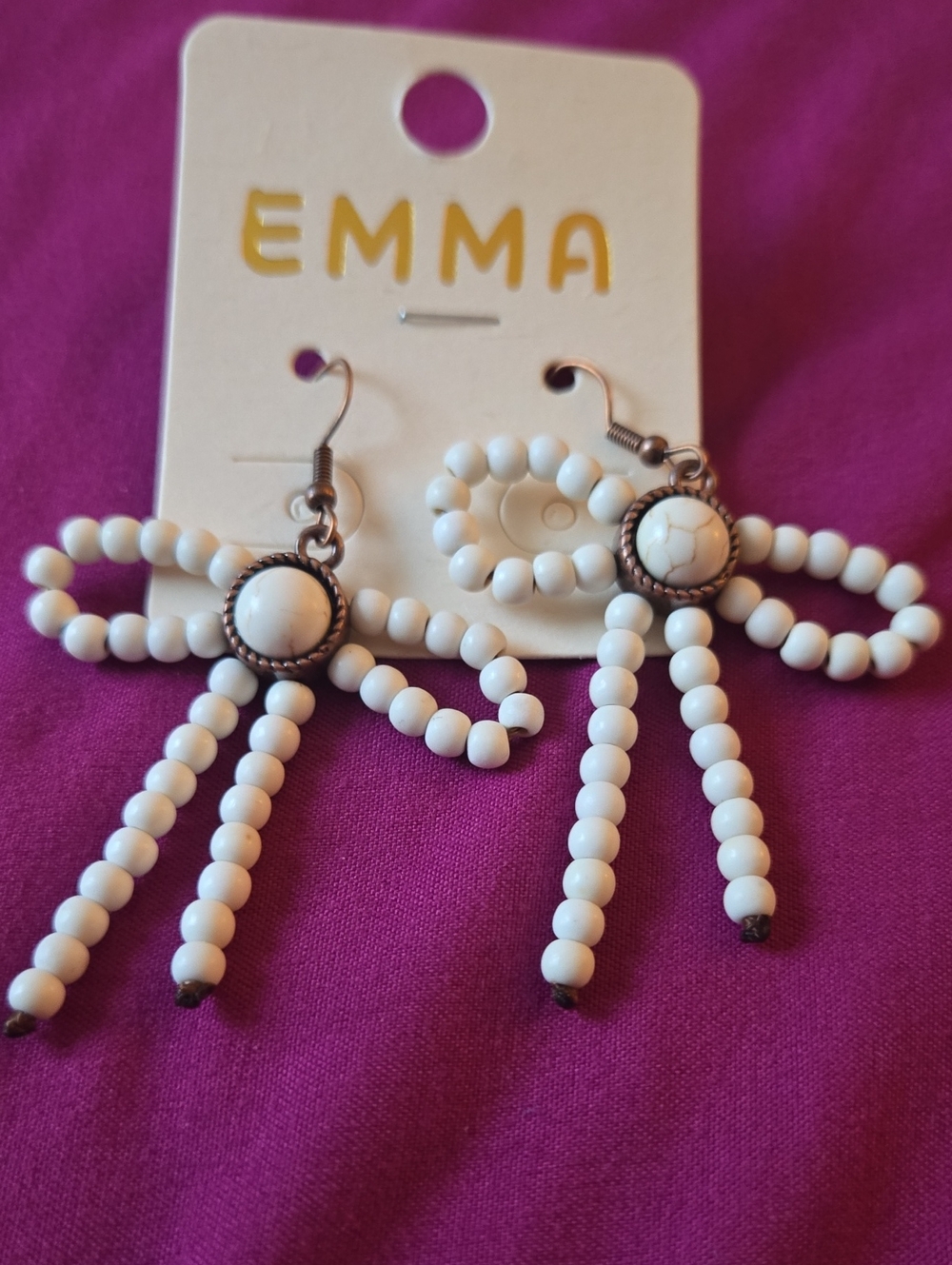 EMMA WESTERN White Beaded Dangle Earrings With Hooks